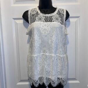 Paper + Tee Top Lace Floral Camisole tank Women Large boho summer feminine mesh